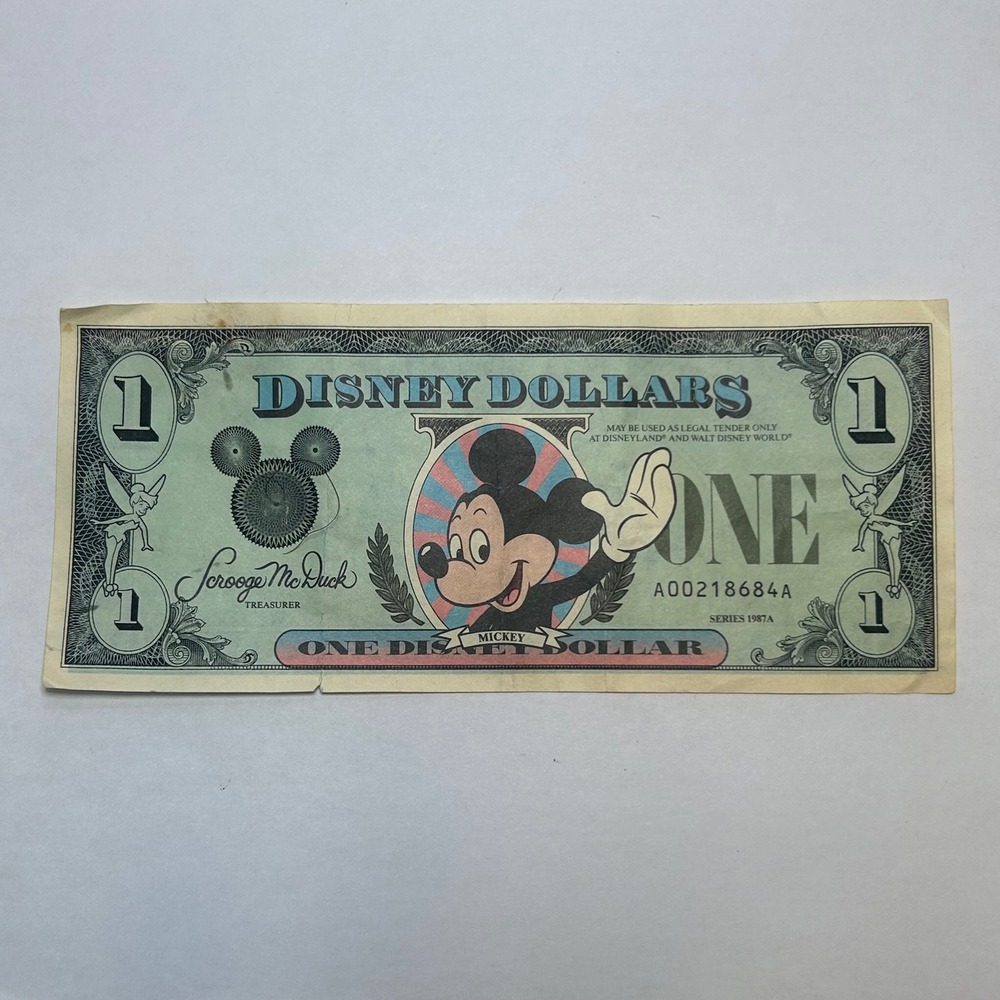 Vintage 1987 Disney Dollar 1 Mickey Mouse Series 1987A Sleeping Beauty Castle